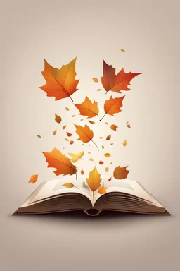 square logo , landscape with leaf fall, flying leaves in the book