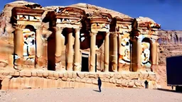 A Tesla semi-truck is parked, at Petra, in Jordan. CINEMATIC. WIDE ANGLE LENS.