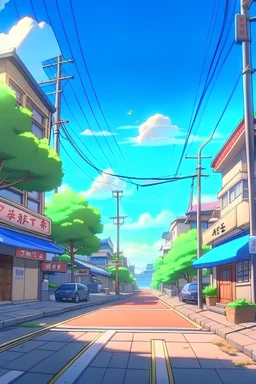 Улицы Японии солнечный день, аниме стиль