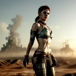 Ultra realistic mad max scene, party, people background. Danger sweet woman, waist up view. Steampunk style, epic, yellow smoke fog, hottest, highly detailed, concept art, unreal engine 5, god rays, ray tracing, RTX, lumen lighting, ultra detail, volumetric lighting, 3d, finely drawn, high definition, high resolution.