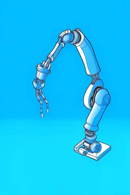 Draw a cover image. What it's about is an elongated flexible robotic arm with flexible joints that are drawing a three-dimensional model. The three-dimensional structure of the robot arm should be filled with color. The background is a blue gradient background.