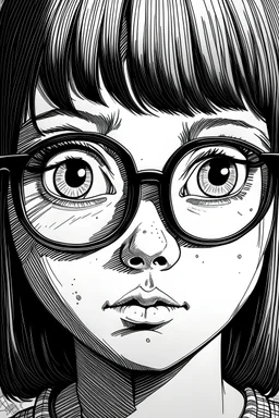 Drawing in the style of Junji ito, glasses