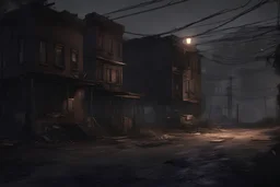 blender, scene, Street in post-apocalyptic neighborhood with pleasant atmosphere at night