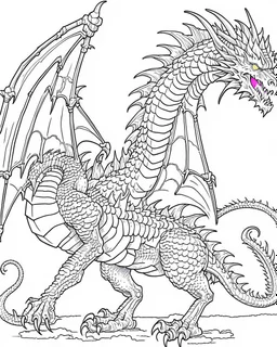 coloring image of full body dragon, line art, realistic, white background