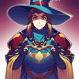 retro anime style, warrior, helmet, witch robe, expression smiling, portrait