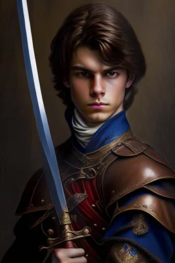 european brown hair young adult royal guard swordsman with rapier