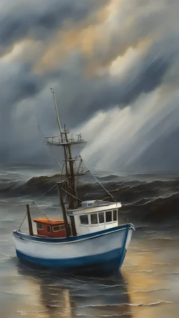 bateau de pêche dans la tempête