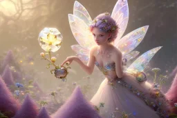 one little beautiful fairy on one big crystal subtle flower in a galactic ambiance, transparent petals, delicate colors, in the foreground, full of details, smooth, bright sunshine，soft light atmosphere, light effect，vaporwave colorful, concept art, smooth, extremely sharp detail, finely tuned detail, ultra high definition, 8 k, unreal engine 5, ultra sharp focus