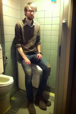 Tall and skinny game designer spends his day on the toilet