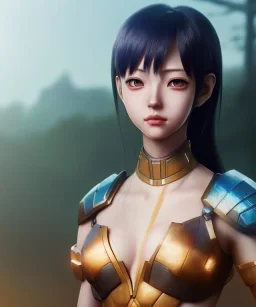 Anime girl cute neck head portrait, amazon warrior costume, full body, anatomicaly, village, meditation, cyberpunk, 8k quality