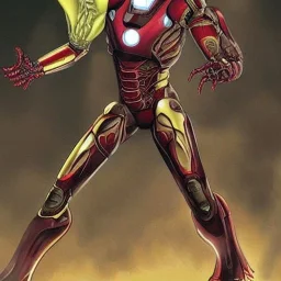 crossover between alien xenomorph of ridley Scott and iron man