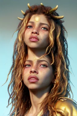 Shakira artist, Realistic image, natural waist up portrait, natural busty , perfect eyes, glow, circle iris, eye liner. spray line make up, glow. lips, gold. big rings piercing, led ornament. coat, vibrant color, highly detailed, art stations, concept art, smooth, unreal engine 5, god lights, ray tracing, RTX, lumen lighting, ultra detail, volumetric lighting, 3d, finely drawn, high definition, 4k.