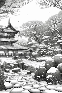 Tokyo garden in Winter abstract pencil black and white STYLE OF HIROKU OGAI