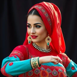 lady in azeri dance custum change clothing color to cyan and red