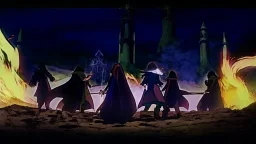Adventurer party of four people, standing before a dark castle