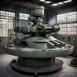 machine gun turret in a repair station