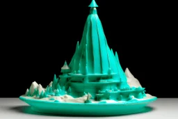 A light turquoise icy peak with a Japanese kabuki castle designed in Navajo baskets painted by Wassily Kandinsky
