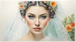 old postcard, double exposure, white background, bride, colored pencil drawing, 3d, 64k, high resolution, high detail, computer graphics, hyperrealism, f/16, 1/300s. digital painting, double exposure,