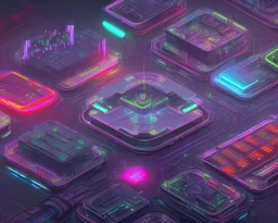 a cityscape inspired by the inside of a computer, streets and buildings made of circuits, data cables, and other electronic components, cyberpunk, realistic, intricately detailed, neon lighting, vivid colors