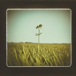 single long stem wildflower in a field, polaroid, moody, tender, vintage, award winning landscape photography, nature photography