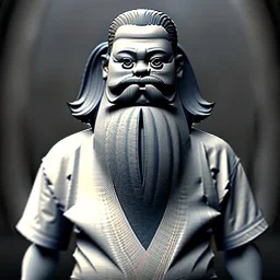 Homme barbu long cheveux soupire, gros ventre, kimono, karaté