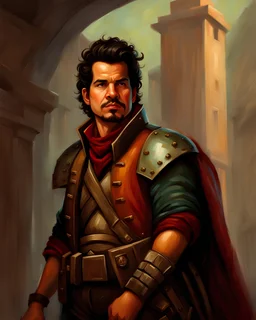 High Quality Painted Portrait of young fantasy bounty hunter that looks like young John Leguizamo