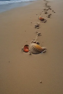 Human footprints and shells scattered in the sand on the beach Hyper realistic, oil on canvas award winning fantastic view ultra detailed acrylic art Ultra realistic Impressionism Surrealism simen johan, sharp focus intricate oil on canvas cinematic lighting photorealistic high detail ultra detailed crisp quality colourful in sunshine