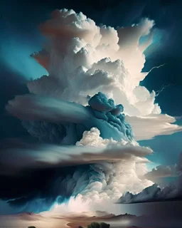 Phantasy landscape with dramatic cloud in ecru color