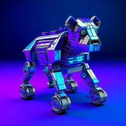 Doctor Who K-9 Robot Dog on wheels, Vaporwave design, metalic, blocky dog.