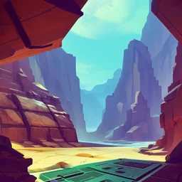 stylized,canyon,scifi,dungeons map,futuristic,roboquest