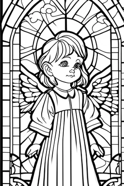 kids coloring page, stained glass window, cartoon style, thick lines, low detail, no shading