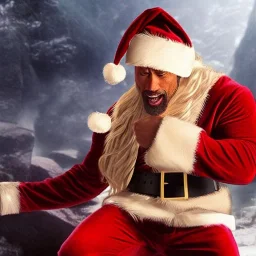 Stable diffusion, imagine an epic photo of Dwayne Johnson as Santa Claus, ultra realistic, cinematic