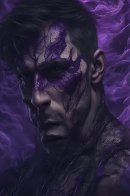 Your poison is running through my veins, close up of purple veins standing out on an Attractive man's face after he got the kiss of death, hyper realistic, gothic, 8k