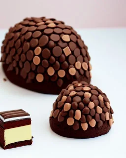 Hedgehog model made of chocolate cake with Mars bars