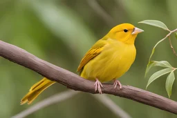 SAFFRON FINCH ON A TREE BRANCH