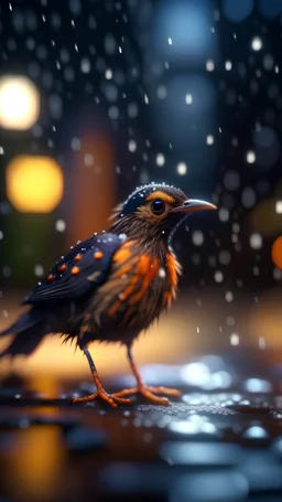 wtf bird getting hit by lightening, with big disturbed eyes,bokeh like f/0.8, tilt-shift lens 8k, high detail, smooth render, down-light, unreal engine, prize winning