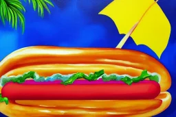 tropical hot dog night painting