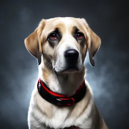 A ghostly apparition of a ((Labrador/Hound)) mixed dog with a red collar, high quality, realistic lighting, 4K definition, photorealistic