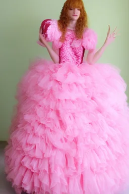 wearing a pink, frilly princess gown