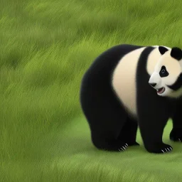 wild panda eating grass