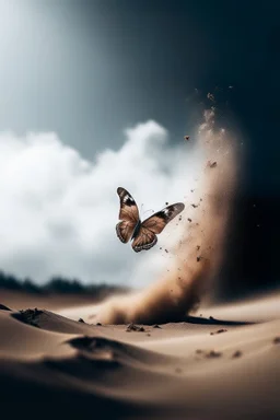 Butterfly fading into dust and floating into the sky