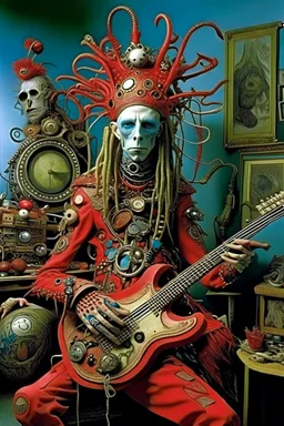 photo by tim walker : loan-blend human-alien biomorphic-animals squid indefinite head extreme wide shot head to toe portrait of weird krofft pufnstuff puppet voodoo cutie sitar player king human nervous systems, renaissance faire alex grey hyper detailed michael cheval with a playful expression made out of mechanical parts and robot arms; cyborg details, unusual and obscure photograph by františek vobecký of a surreal scene of ghastly men, pop art, clive barker style, 300mm f/.8, raw cinematic p