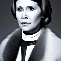 actress carrie fisher with symmetrical short hair, fur coat, 17th century, insanely detailed, 16k resolution, perfect eyes, round pupil, cinematic smooth, intricate detail, painted Renaissance style