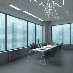 3d render of lawyer office, showing through the big glass windows the new year fireworks outside, hyper realistic, 4k