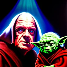 Ultra detailed fullbody Portrait in oil on canvas of Darth Sidious merges Yoda ,intense stare,extremely detailed digital painting, extremely detailed face,crystal clear Big eyes, mystical colors ,perfectly centered image, perfect composition, rim light, beautiful lighting,masterpiece,8k, stunning scene, raytracing, anatomically correct, in the style of robert e howard and Ken Kelley and Ohrai Noriyoshi and Simon Bisley and tomzj1