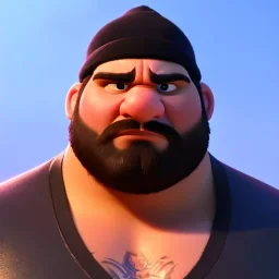 Fat Ganesha, beard, angry, scars, strong man, beanie