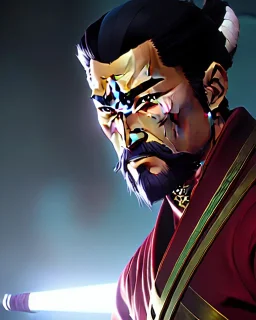 a portrait of an ancient japanese warrior, samurai, white clothes, katana, super detailed, bright colors,