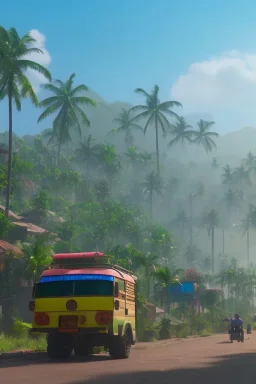 cyberpunk, ghana flag, trotro, village, 8k quality