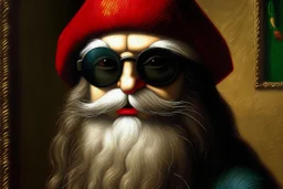the leonardo gioconda with sunglasses, with mustaches and a xmas hat