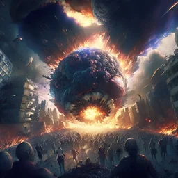 end of the world by a cosmic power, crowded, panic, mass hysteria, chaos, 8k resolution, photorealistic, ultra detailed